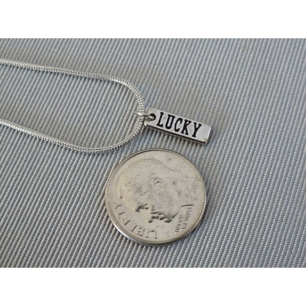LUCKY pendant on 18" Silver Plated Snake Chain Necklace NWOT